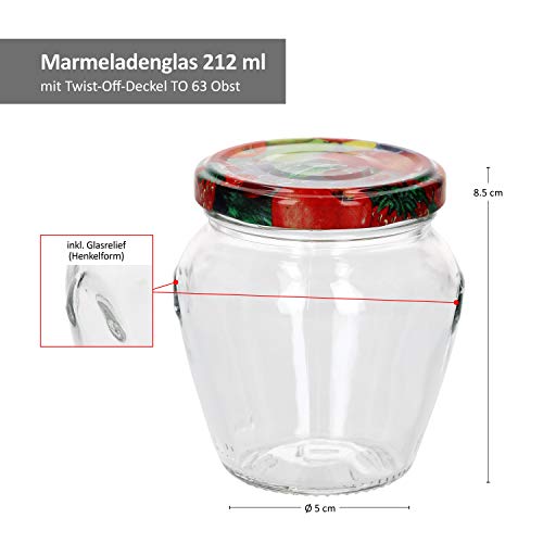 MamboCat - Juego de 18 tarros de mermelada de 212 ml con tapa y tapa de 63 diseños de frutas