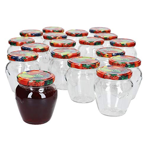 MamboCat - Juego de 18 tarros de mermelada de 212 ml con tapa y tapa de 63 diseños de frutas