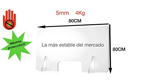 Mampara de metacrilato protectora low cost para mostrador con amplia ventanilla para mostrador ofician negocios farmacias 80X80