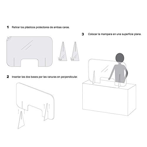 mampara proteccion metacrilato extrafuerte Separador Transparente ideal para mostradores y mesas, farmacia, recepción, hospitales, comercios, empresas, restaurantes y oficinas (80x100cm)