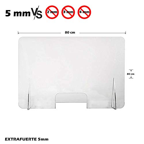 mampara proteccion metacrilato extrafuerte Separador Transparente ideal para mostradores y mesas, farmacia, recepción, hospitales, comercios, empresas, restaurantes y oficinas (80x100cm)