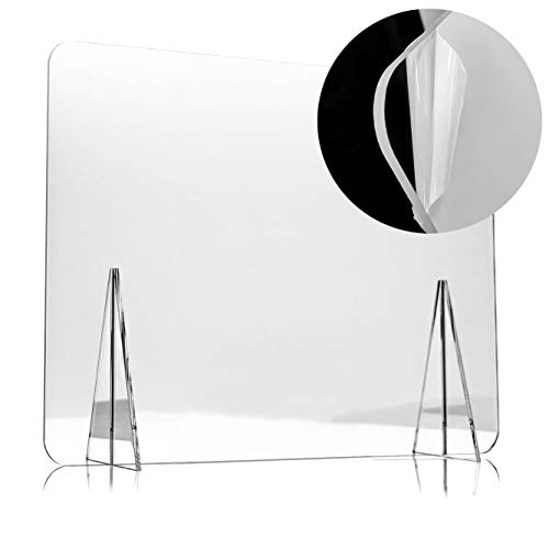 Mampara Protectora de Metacrilato de 70x50cm para Escritorio y Mesa, Transparente, Grosor de 3mm, Mampara de Protección para Oficina, Bar, Cafetería y Restaurante, 70x50cm