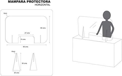 MAMPARAS PROTECCION METACRILATO 90X60 TRANSPARENTE FABRICACION NACIONAL, MAMPARAS COMERCIOS, COLEGIOS, OFICINA (Horizontal Sin ventana 90X60 3mm)