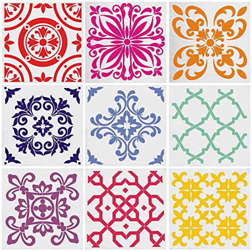 Mandala Stencils - Juego de 9 plantillas reutilizables para pintar con puntos de Mandala, herramienta para aerógrafo, baldosas de muebles, arte de paredes (6 x 6 pulgadas)