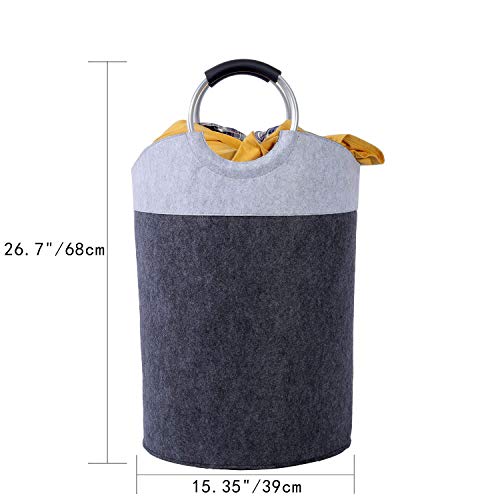 MANGATA cesto para Ropa Sucia Plegable, cesto para Ropa Sucia Grande con asa de Fieltro, 68 x Ø 39 cm (80L), Gris