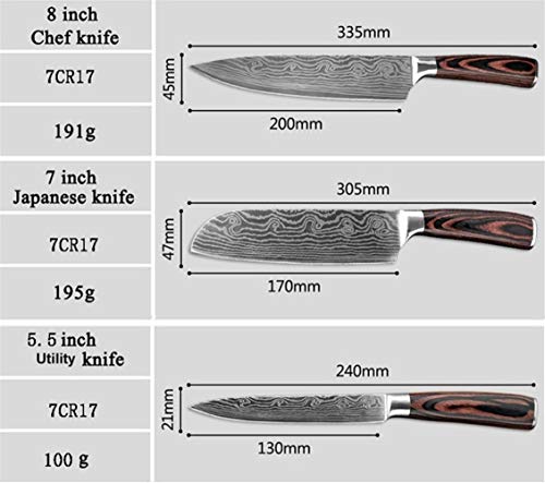 Manija cuchillos de cocina de Damasco venas inoxidable cuchillos de acero de madera del color de pelado de Utilidad Santoku rebanar Chef Cocinar cuchillo Herramientas de cocina (Color : 4PCS 2)