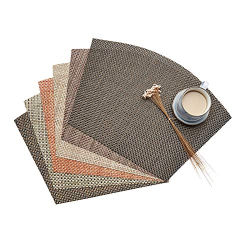 Manteles individuales en forma de cuña para mesa redonda Juego de 6, mantel individual de vinilo tejido, tapetes resistentes al calor, tapete de cocina lavable