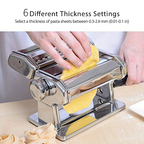 Manual de la máquina para pasta, estante para regalo y eBook de recetas de pasta, máquina para hacer pasta Acero inoxidable Pasta fresca Roller Cortador de máquina con abrazadera para espagueti Pasta