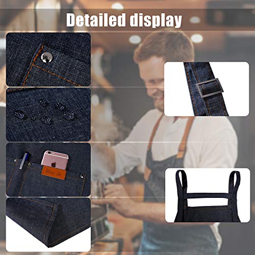 MaoXinTek Delantal Cocina Demin Jean de Trabajo para Hombre y Mujer Camarero, Delantales justable con Bolsillos para Herramientas para Cocinar Cocina, Jardín, Restaurante, Cafetería, Azul Vaquero