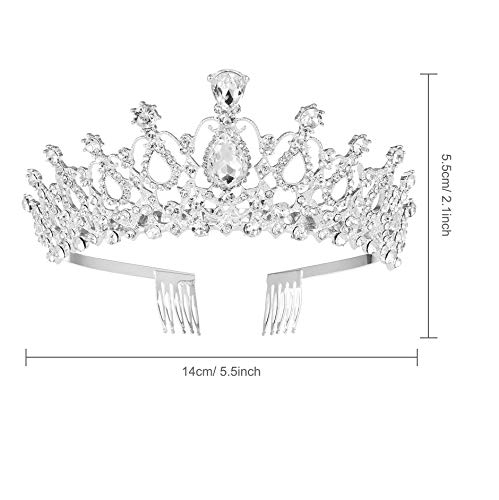 MaoXinTek Diadema Corona Tiara con Peine Hairband de Cristal Diamantes de imitación Fiesta Boda Novia Niña Mujer Partido decoración en cumpleaños (Plata)