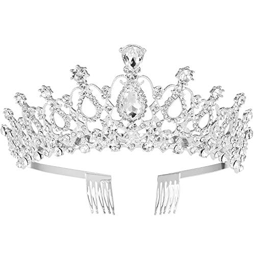 MaoXinTek Diadema Corona Tiara con Peine Hairband de Cristal Diamantes de imitación Fiesta Boda Novia Niña Mujer Partido decoración en cumpleaños (Plata)