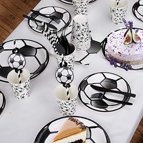 MaoXinTek Fútbol Vajilla de Desechable Accesorio de Decoración de Fiesta de Cumpleaños para 16 Personas Plato Pancarta Servilletas Taza Tarjeta de Invitación para Niños Niña Baby Shower Boda 113 Pcs