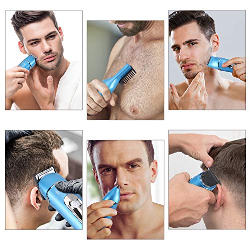 Máquina Cortar Pelo Profesional Cortapelos Hombre Recortadora Barba y Cortadora de Pelo Recortadora de Barba/Cara/Cuerpo/Nariz/Orejas/Ceja, 10 en 1 Set de Afeitado Multifunción (azul)