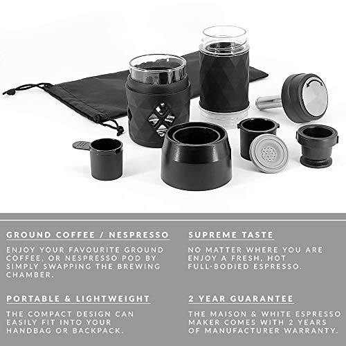 Máquina de café espresso portátil | Compatible con Nespresso y café molido | Máquina de café de viaje mini manual | Pukkr