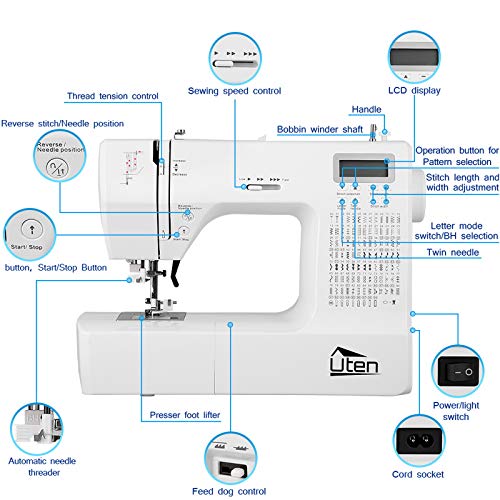 Máquina de Coser Portatil Electrica Profesional con 200 Puntadas de Costura