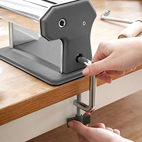 Máquina de fideos manual Nonna, Acero inoxidable, Máquina para hacer pasta, incluye secador de pasta y 3 accesorios para cortar espaguetis, lasaña, tallarines - gris