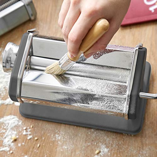 Máquina de fideos manual Nonna, Acero inoxidable, Máquina para hacer pasta, incluye secador de pasta y 3 accesorios para cortar espaguetis, lasaña, tallarines - gris