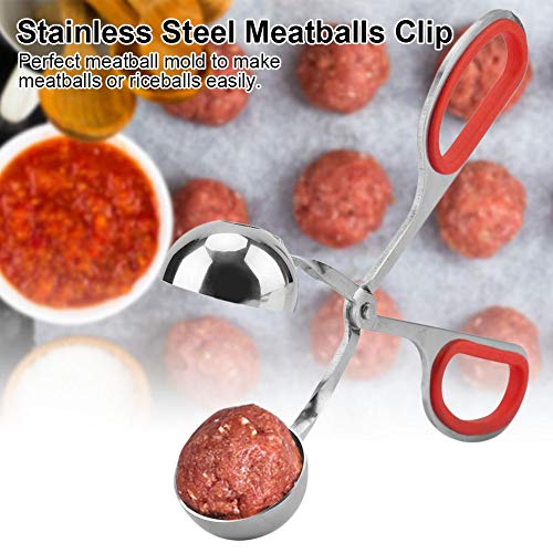 Máquina para hacer bolas de albóndigas, antiadherente para melón, cuchara de acero inoxidable, pinza para hacer pasteles, herramienta de cocina(rojo)