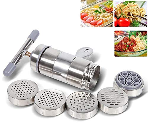 Máquina para hacer fideos de acero inoxidable, prensa manual para fideos, exprimidor de frutas y verduras, prensa para pasta, máquina con 9 moldes de presión para hacer fideos, espaguetis, fettuccine