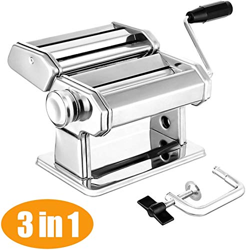 Máquina para hacer pasta Cortador de fideos 304 Acero inoxidable Manualmente Pasta Roller Machine Cutter (Plata)