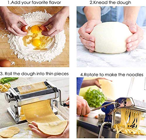 Máquina para hacer pasta manual con manivela, 7 cortes, máquina para pasta fresca, hecha en casa, de acero inoxidable 430 para cinceles, cortadores y cortadores