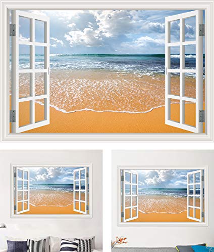 Mar azul Cielo azul Verano Naturaleza nubes ola playa sol Paisaje etiqueta de la pared Calcomanía de PVC Papel tapiz 3D Ventana Ver póster dormitorio Decoración póster