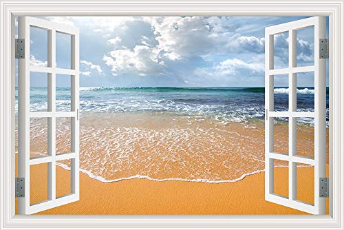 Mar azul Cielo azul Verano Naturaleza nubes ola playa sol Paisaje etiqueta de la pared Calcomanía de PVC Papel tapiz 3D Ventana Ver póster dormitorio Decoración póster