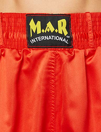 M.A.R International Ltd. Kick Boxing & Freestyle Pantalones Kickboxing Jogging Bottoms MMA Pantalones tailandeses Boxeo Ropa Muay Thai Boxeo Gear Poliéster Tela Satén Rojo 150Cm