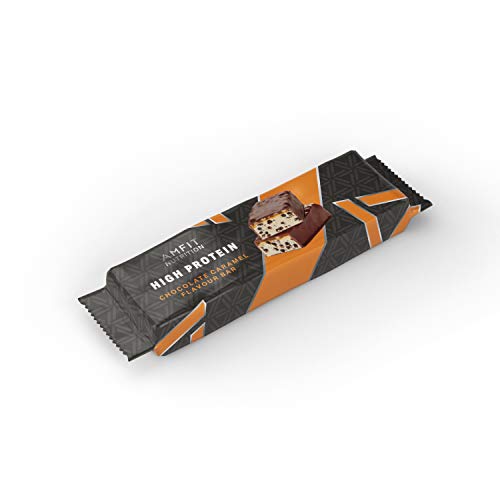 Marca Amazon - Amfit Nutrition Barrita de proteína baja en azúcar (19,6gr proteina - 1,6gr azúcar) - chocolate y caramelo - Pack de 12 (12x60g)