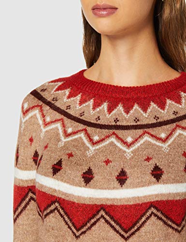 Marca Amazon - find. Jersey de Navidad con Cuello Redondo Mujer, Marrón (Natural Mix), 36, Label: XS