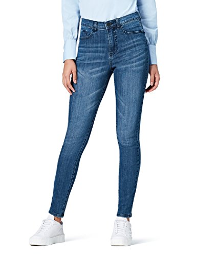 Marca Amazon - find.. Vaqueros Ceñidos de Tiro Alto Mujer, Azul (Mid Wash), 38W / 32L, Label: 38W / 32L