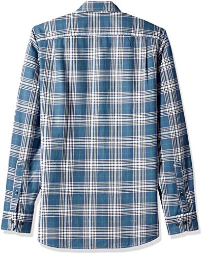 Marca Amazon – Goodthreads – Camisa de manga larga de espiga a cuadros de corte entallado para hombre, Azul (Dark Denim Plaid Dar), US S (EU S)