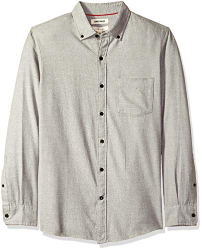 Marca Amazon – Goodthreads – Camisa jaspeada y cepillada de manga larga, corte entallado para hombre, Gris (light grey heather), US M (EU M)
