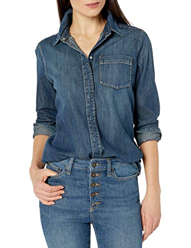 Marca Amazon - Goodthreads Denim Boyfriend Shirt novelty-t-shirts, Desteñido oscuro, US S (EU S - M)