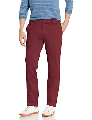 Marca Amazon – Goodthreads – «El pantalón chino perfecto»; pantalón chino de corte entallado, lavado, cómodo y elástico para hombre, granate, 32W / 30L