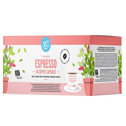 Marca Amazon - Happy Belly Espresso Café UTZ molido de tueste natural en cápsulas (compostables) compatibles con Nespresso, 30 cápsulas (3x10)