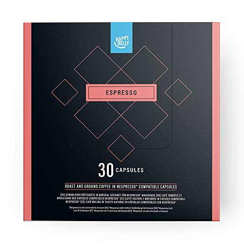 Marca Amazon - Happy Belly Espresso Café UTZ molido de tueste natural en cápsulas (compostables) compatibles con Nespresso, 30 cápsulas