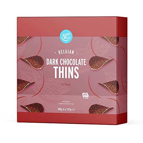 Marca Amazon - Happy Belly - Láminas de chocolate negro belga, 4x125g