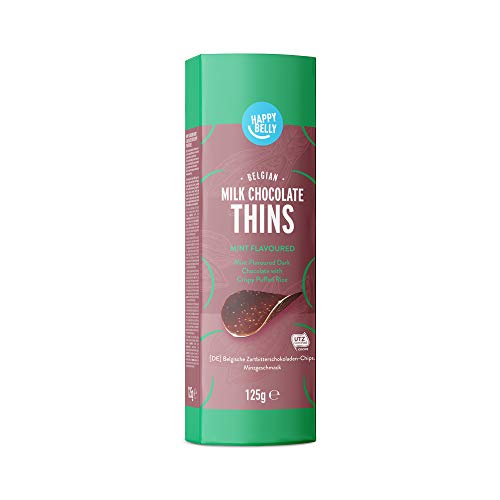 Marca Amazon - Happy Belly - Láminas de chocolate negro belga - Sabor a menta,4x125g