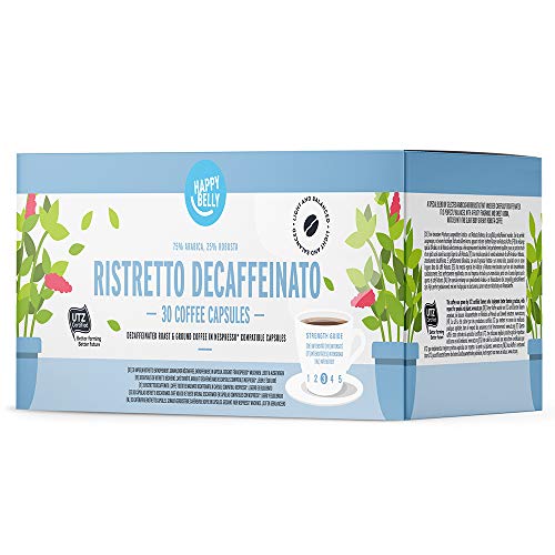 Marca Amazon - Happy Belly Ristretto Decaffeinato- Café UTZ molido de tueste natural descafeinado en cápsulas (compostables) compatibles con Nespresso, 30 cápsulas (3x10)