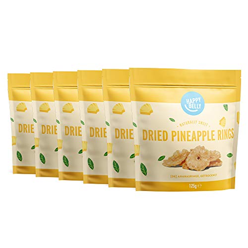 Marca Amazon - Happy Belly Rodajas de piña deshidratadas, 6 x 125g