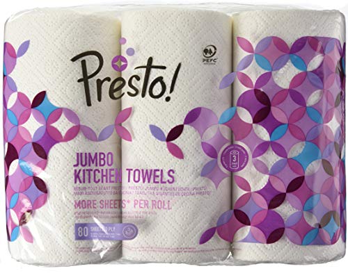 Marca Amazon - Presto! Papel de cocina extragrande - 18 (6x3) rollos de 3 capas (80 hojas x rollo)