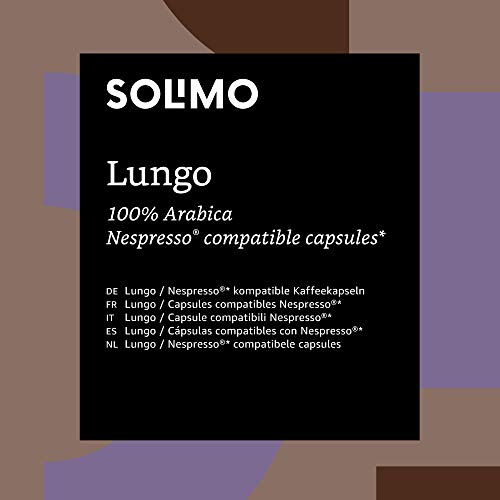 Marca Amazon - Solimo Cápsulas Lungo, compatibles con Nespresso - café certificado UTZ, 100 cápsulas (2 x 50)