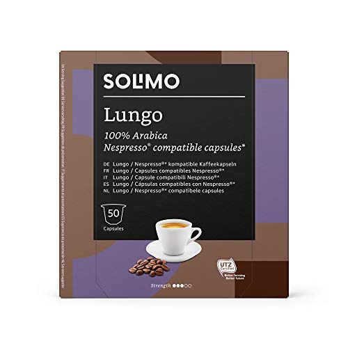 Marca Amazon - Solimo Cápsulas Lungo, compatibles con Nespresso - café certificado UTZ, 100 cápsulas (2 x 50)