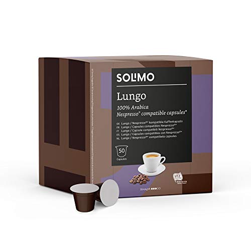 Marca Amazon - Solimo Cápsulas Lungo, compatibles con Nespresso - café certificado UTZ, 100 cápsulas (2 x 50)