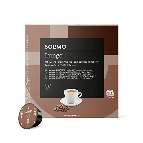 Marca Amazon - Solimo - Dolce Gusto Lungo, café certificado UTZ, 96 cápsulas (6 x 16)