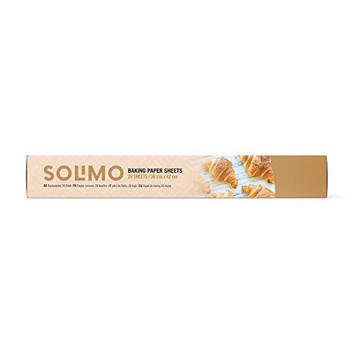 Marca Amazon - Solimo Papel de Horno en Hojas - 38 cm x 42 cm - 5 rollos de 20 hojas (Total 100 hojas)