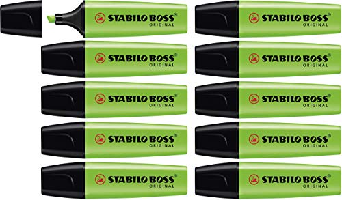 Marcador fluorescente STABILO BOSS Original - Caja con 10 unidades - Color verde