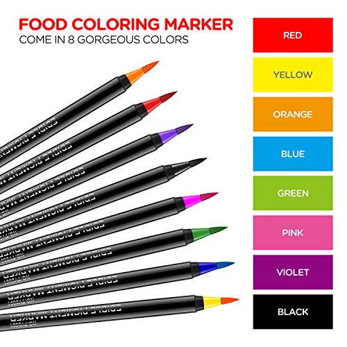 Marcadores de colorante alimentario, Wayin 8pcs Kit de bolígrafos para colorear de alimentos Rainbow Colors Set para hornear y cocinar