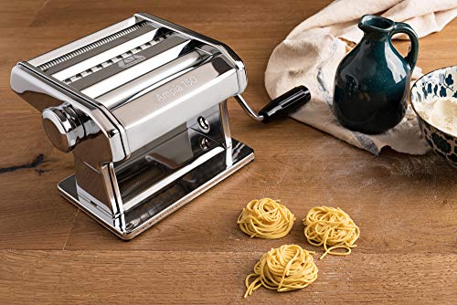 Marcato Ampia 150 Classic Máquina para Pasta Manual con Masa En Hoja, Fettu, Acero Cromado, Plata, 18.8 X 20 X 14 Cm